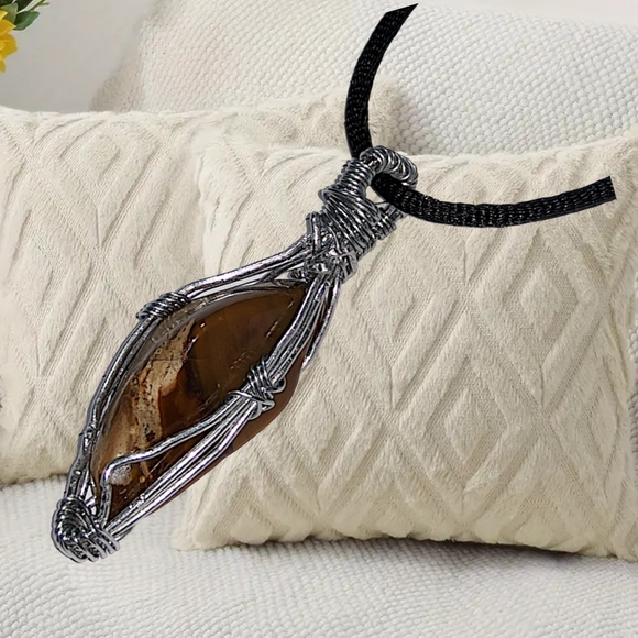 Natural Stone Pendant with Adjustable Black Necklace - Picture 3 of 5